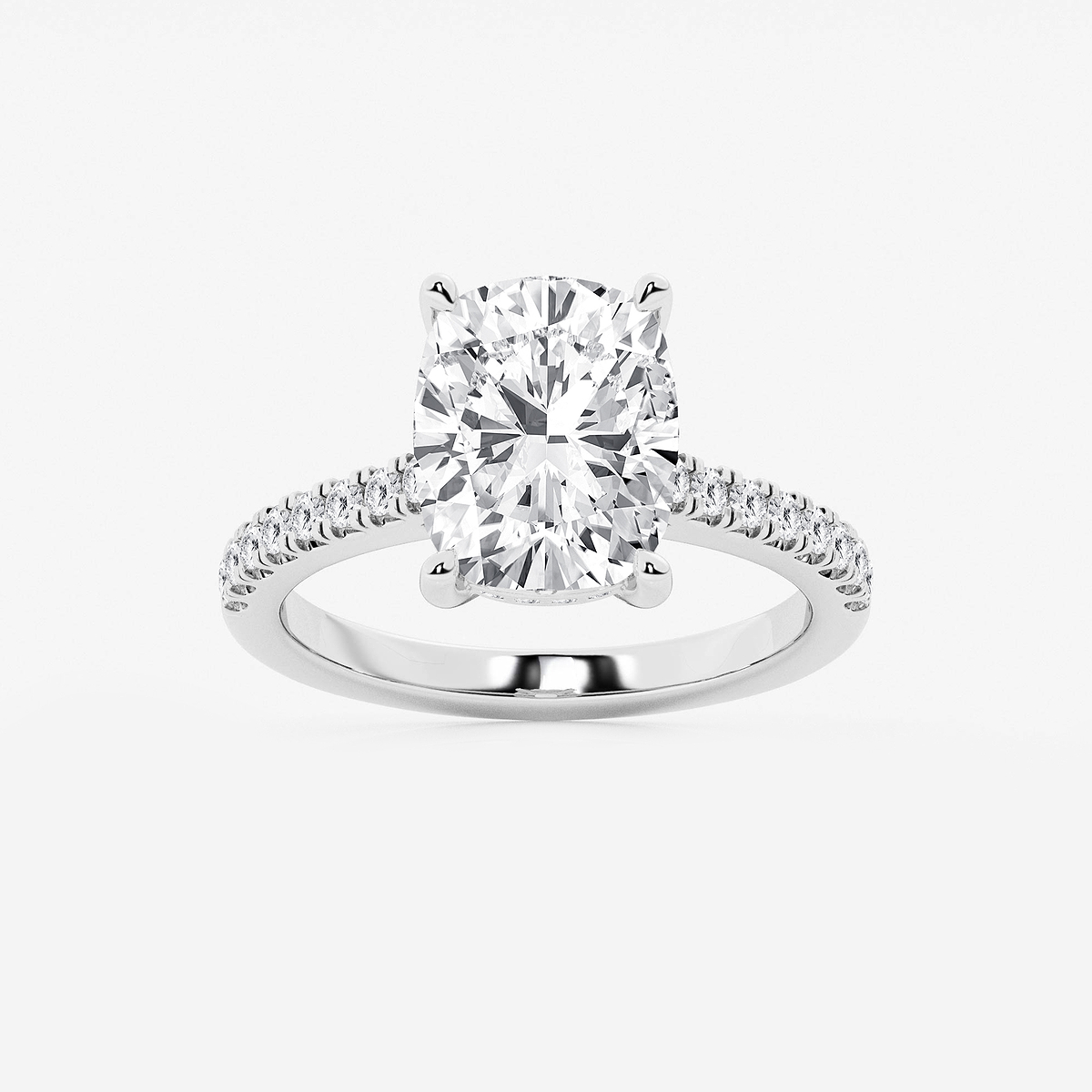 4 1/3 ctw Elongated Cushion Lab Grown Diamond Hidden Halo Engagement Ring